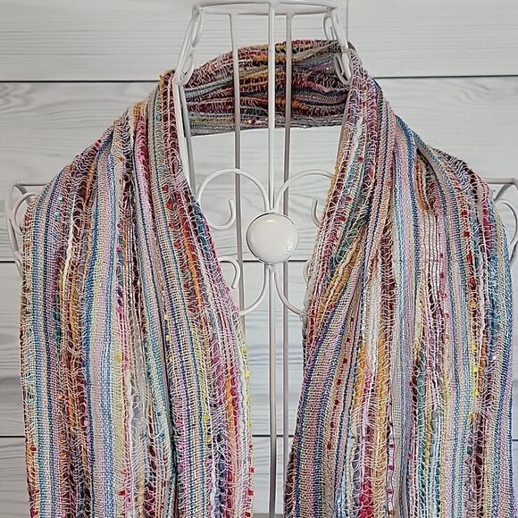 Unbranded multicolor summer scarf with fringe 70" length - Picture 2 of 5